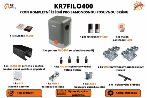 KR7FILO400 - kompletní řešení pro samonosnou posuvnou bránu